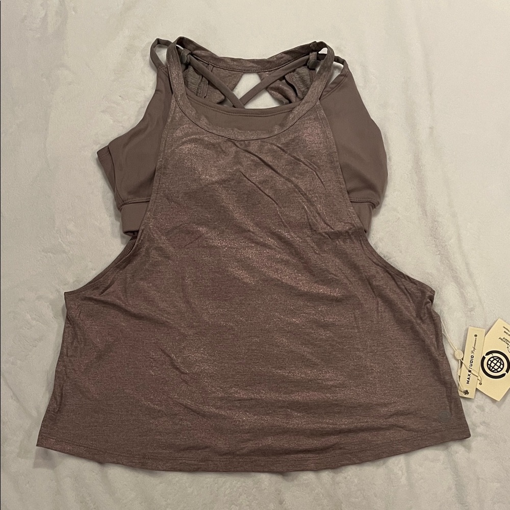 Max Studio Performance tank and bra top combo , size M, color Heather Clay